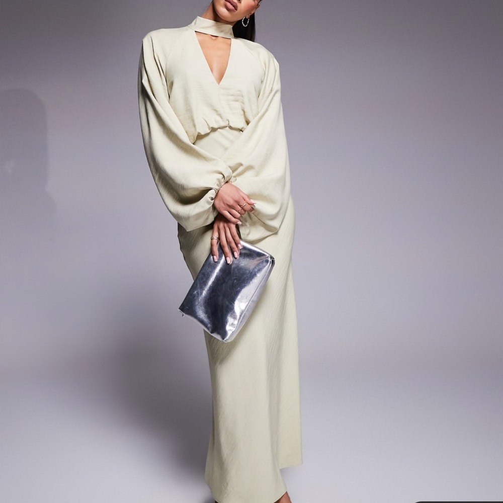 ASOS Sage Green plunge dress with sleeves